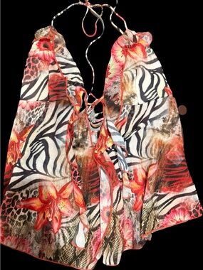 White Fox Boutique Multicolor Floral & Zebra Halter Crop Top